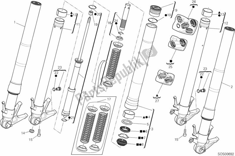 All parts for the Front Fork of the Ducati Superbike 1199 Panigale ABS Brasil 2014